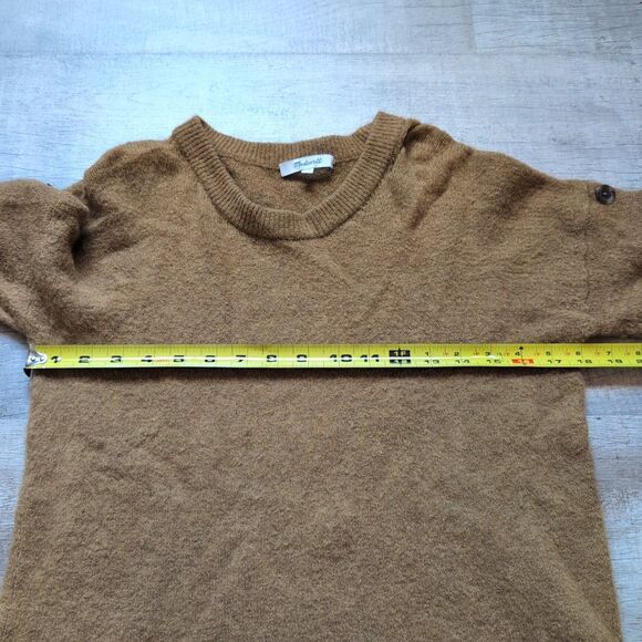 Madewell Crewneck Pullover Sweater Wool Blend Rustic Gold XS Buttons - Picture 3 of 7
